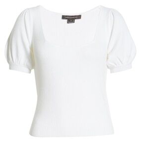 French Connection White Jaida Ribbed Square Neck Pullover Sweater Top- Sz M, NWT